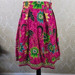 Handmade A-Line Miniskirt Pink Floral Batik Fabric Hidden Side Zip Sz Med/Large